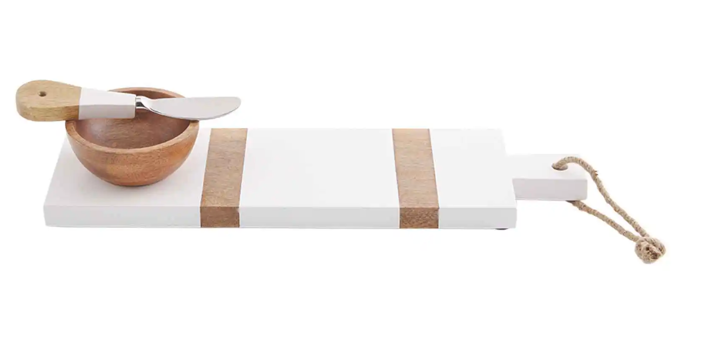 MUDPIE WOOD STRAP TRAY & DIP SET