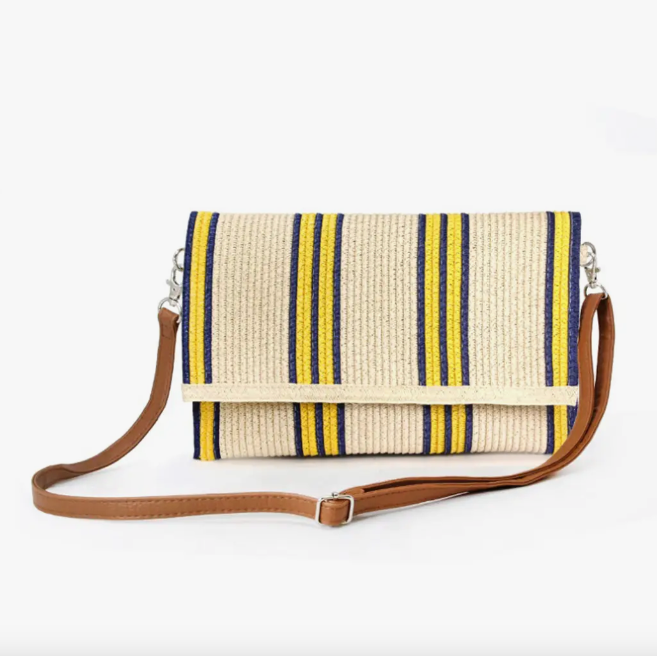 FASHION CITY STRIPED STRAW CLUTCH