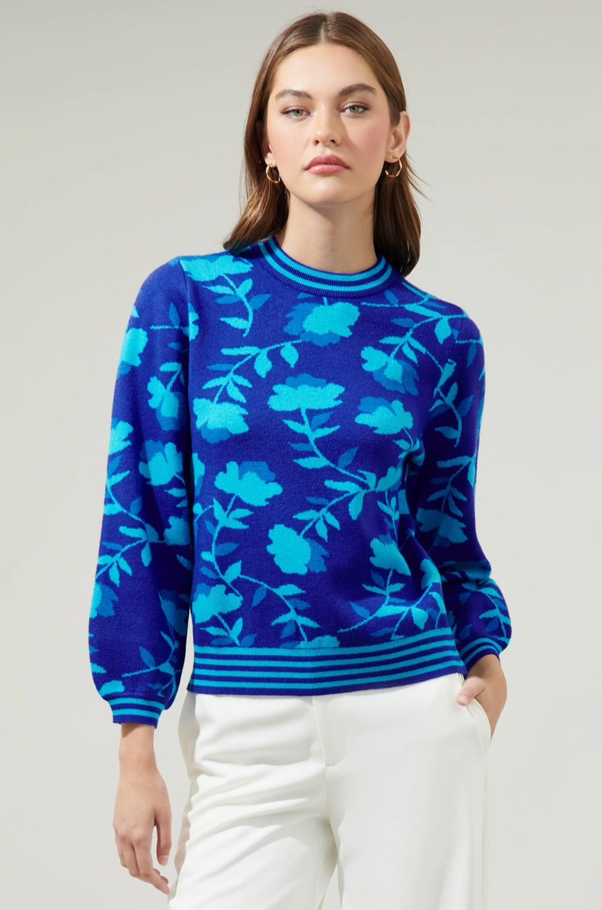 SUGARLIPS COSMO FLORAL MOCK NECK SWEATER