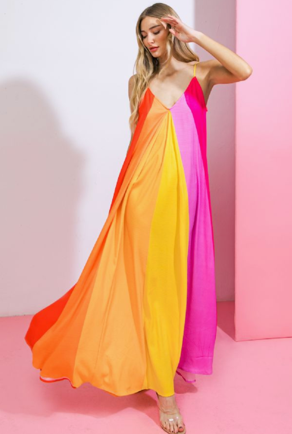 FLYING TOMATO COLOR BLOCK MAXI DRESS