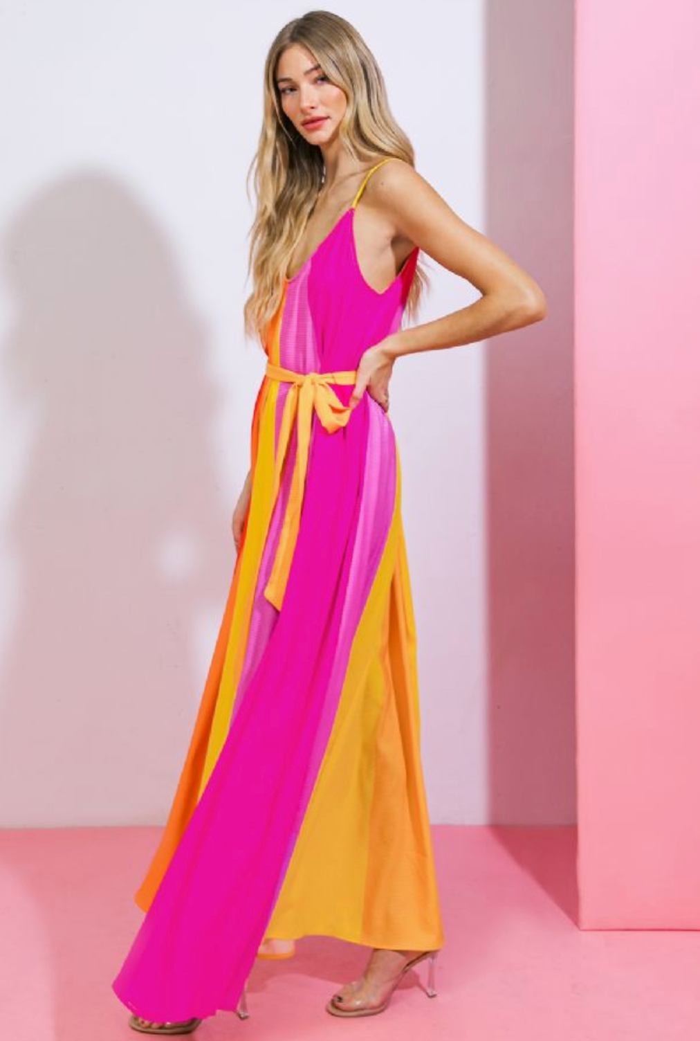 FLYING TOMATO COLOR BLOCK MAXI DRESS