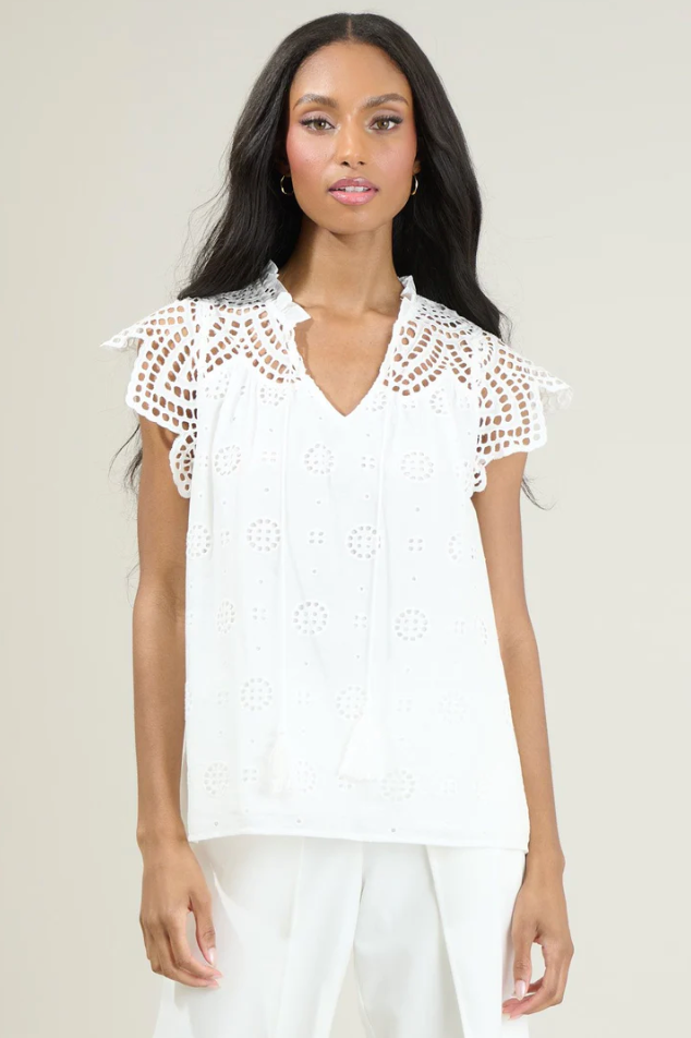 SUGARLIPS FINNA LACE TASSEL TIE TOP