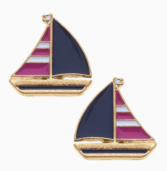 CANVAS STYLE ENAMEL SAILBOAT EARRINGS
