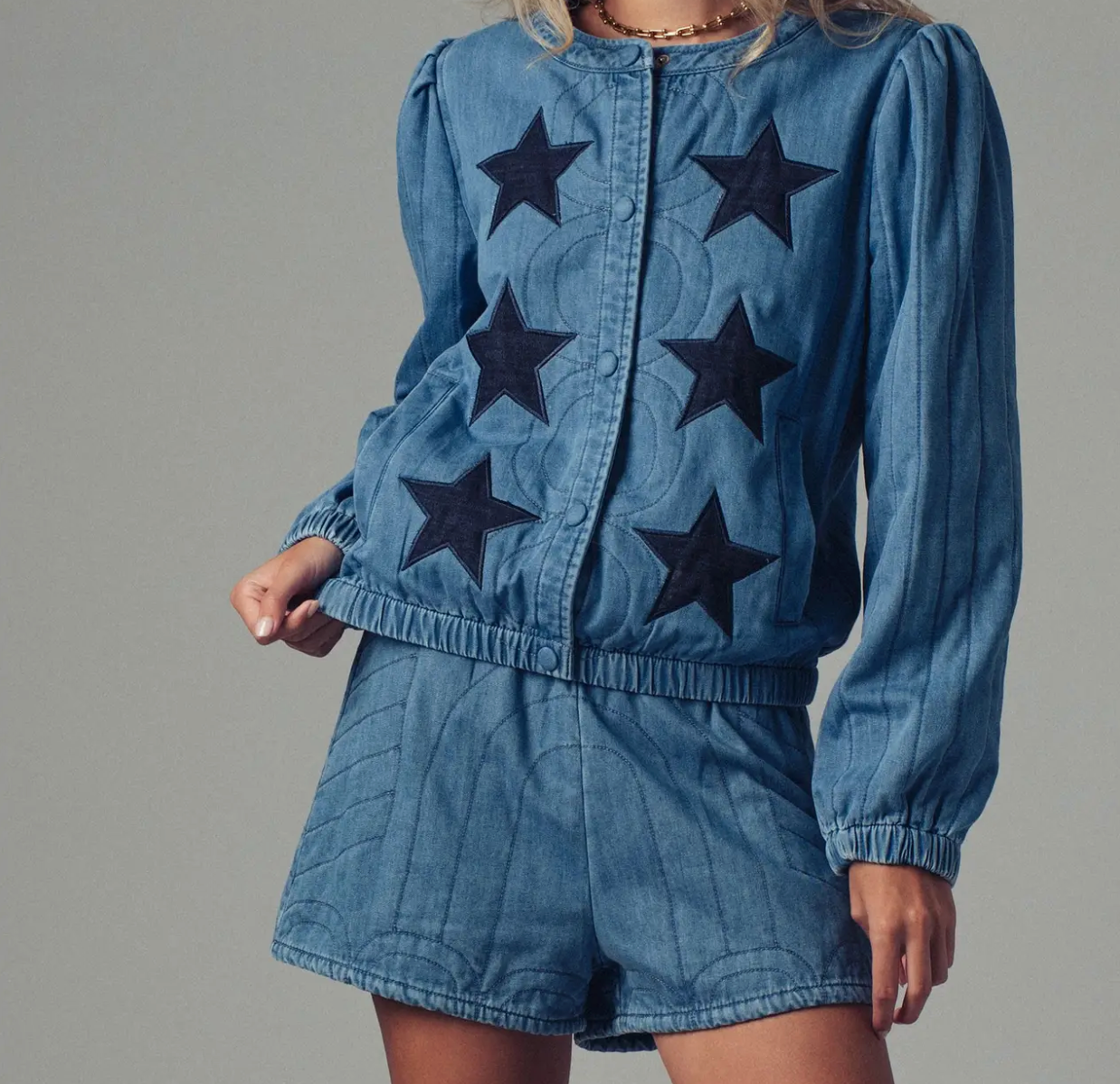URBAN DAIZY STARLIGHT QUILTED DEMIN JACKET