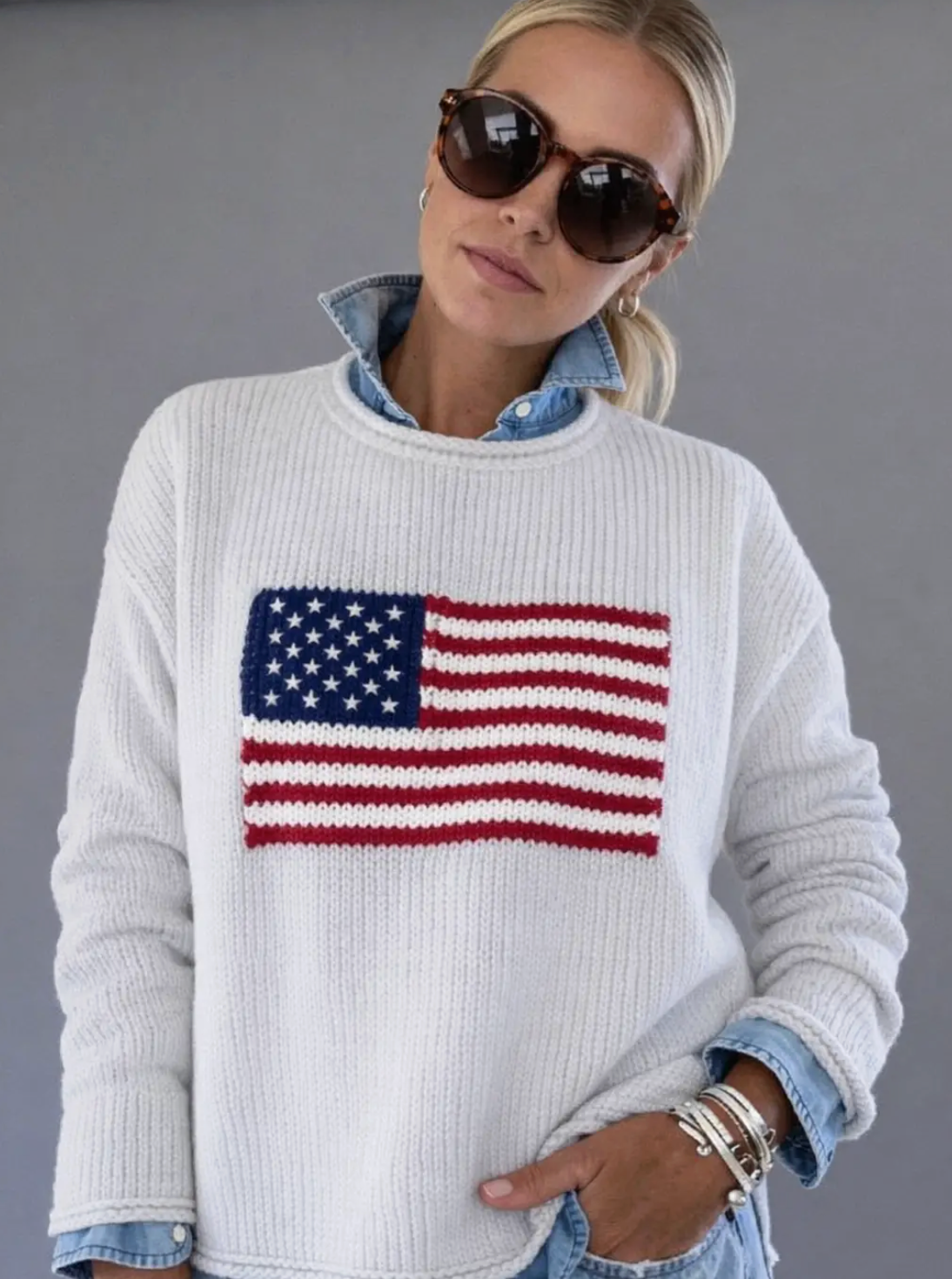PINK PINEAPPLE NECK ROLL FLAG SWEATER