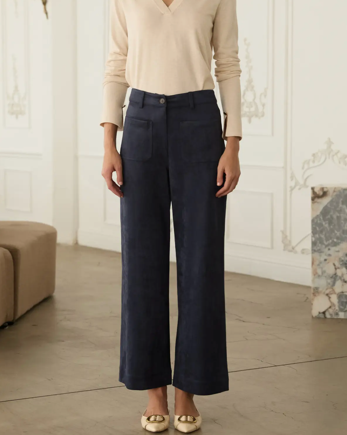SKIES ARE BLUE FAUX SUEDE WIDE LEG PANTS