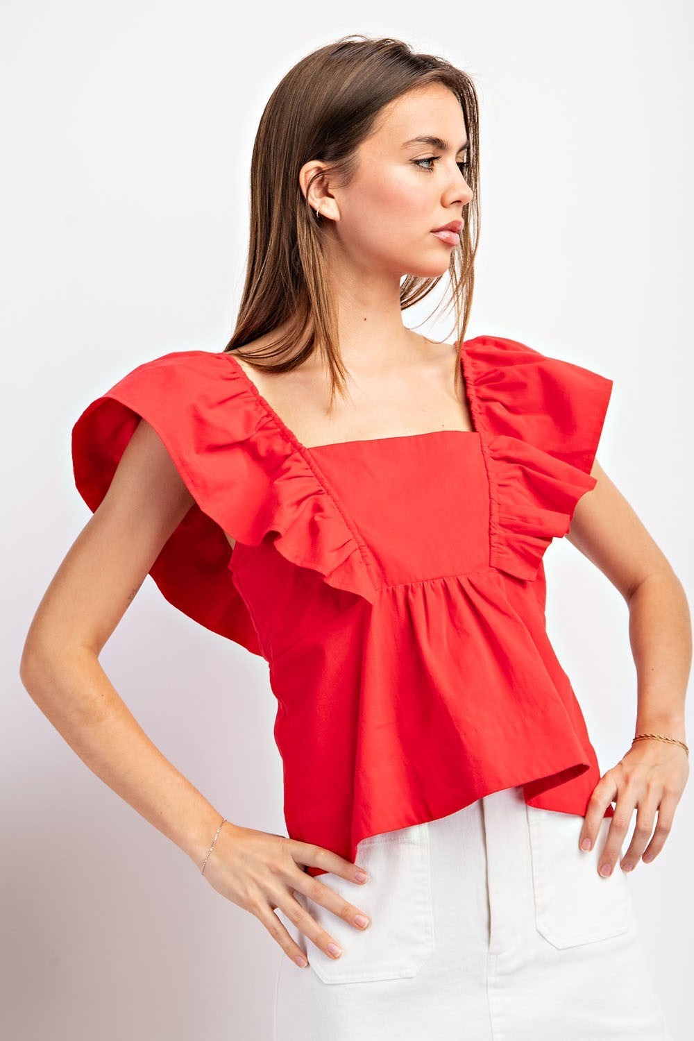 EE:SOME SHORT SLEEVE RUFFLED TOP