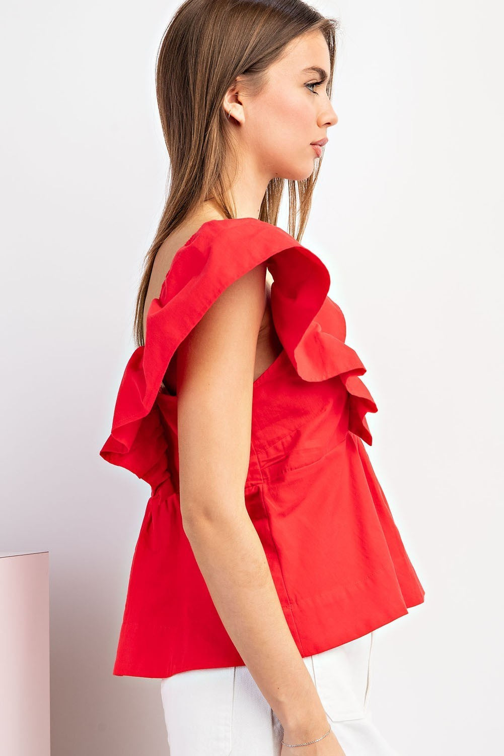 EE:SOME SHORT SLEEVE RUFFLED TOP