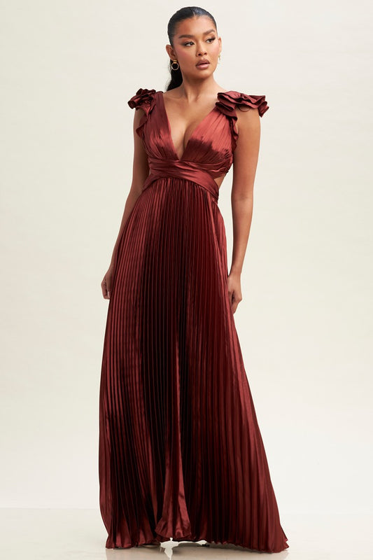 LUXXEL PLEATED MAXI DRESS