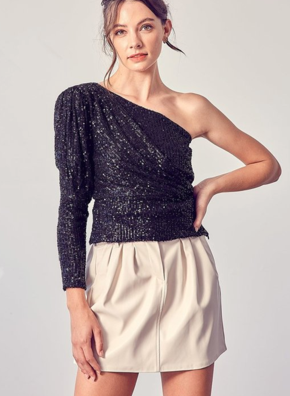 DO + BE SEQUIN ONE SHOULDER TOP