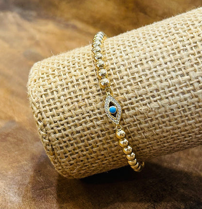 PURPLESKY GOLD BALL BEAD STRETCH BRACELET