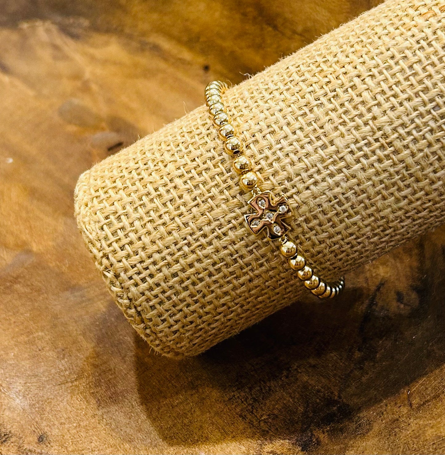 PURPLESKY GOLD BALL BEAD STRETCH BRACELET