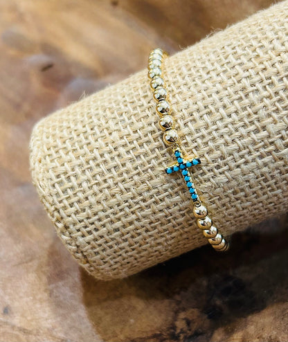 PURPLESKY GOLD BALL BEAD STRETCH BRACELET