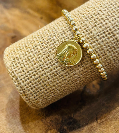 PURPLESKY GOLD BALL BEAD STRETCH BRACELET