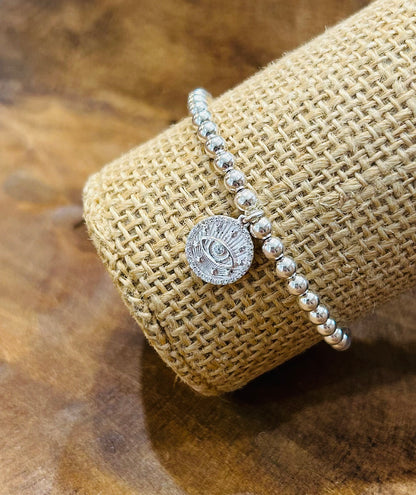 PURPLESKY SILVER BALL BEAD STRETCH BRACELET