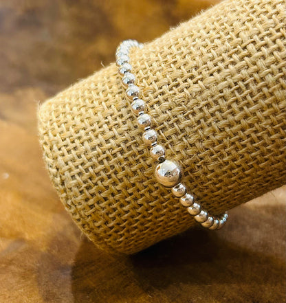 PURPLESKY SILVER BALL BEAD STRETCH BRACELET
