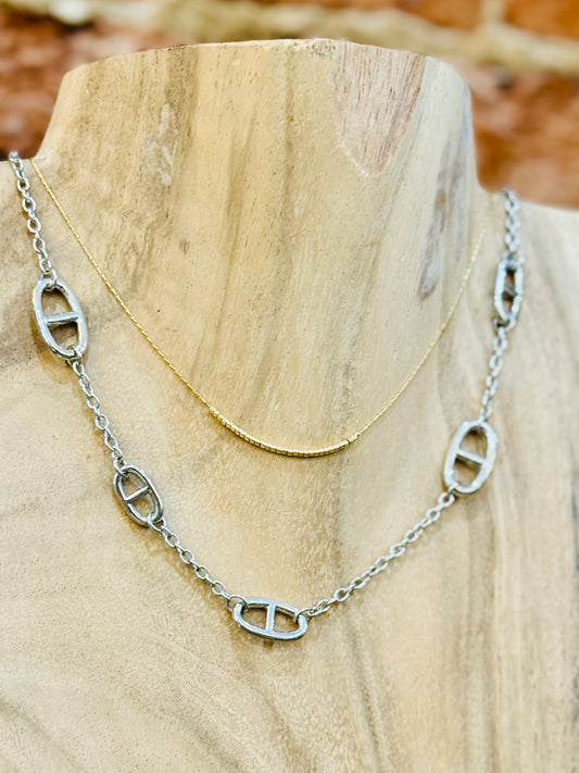 CANVAS STYLE SILVER CHAIN NECKLACE