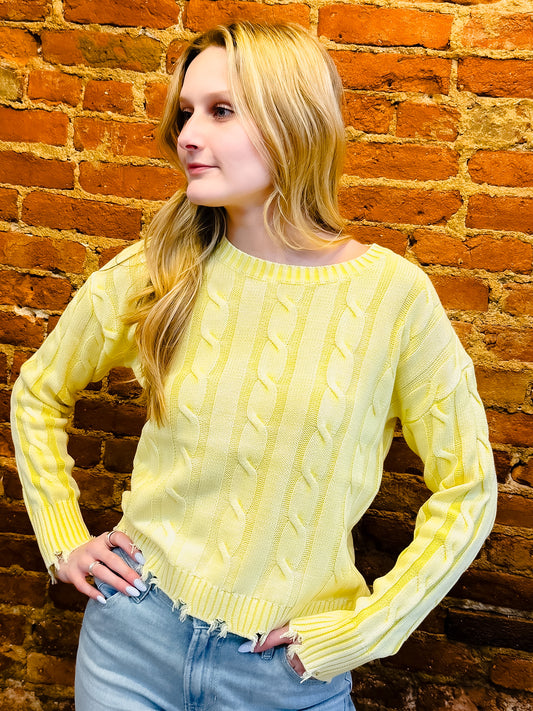 J.SOCIETY ACID WASH CABLE KNIT SWEATER