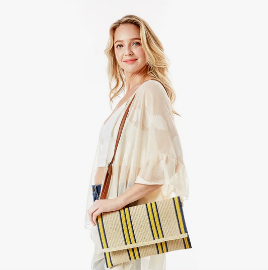 FASHION CITY STRIPED STRAW CLUTCH