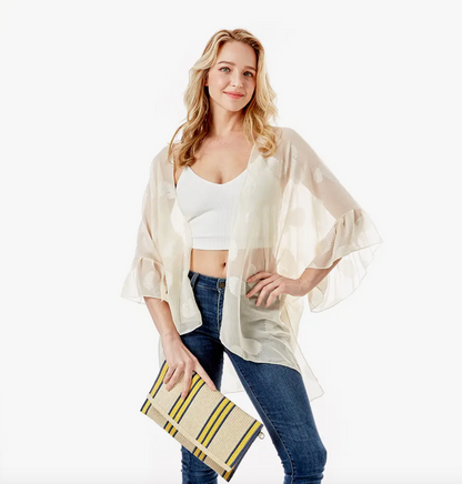 FASHION CITY STRIPED STRAW CLUTCH
