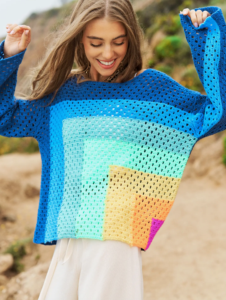 DAVI & DANI BLOCK KNIT SWEATER
