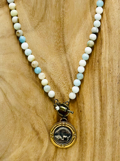 DOWNTOWN GEMSTONE TOGGLE BUFFALO NICKEL NECKLACE