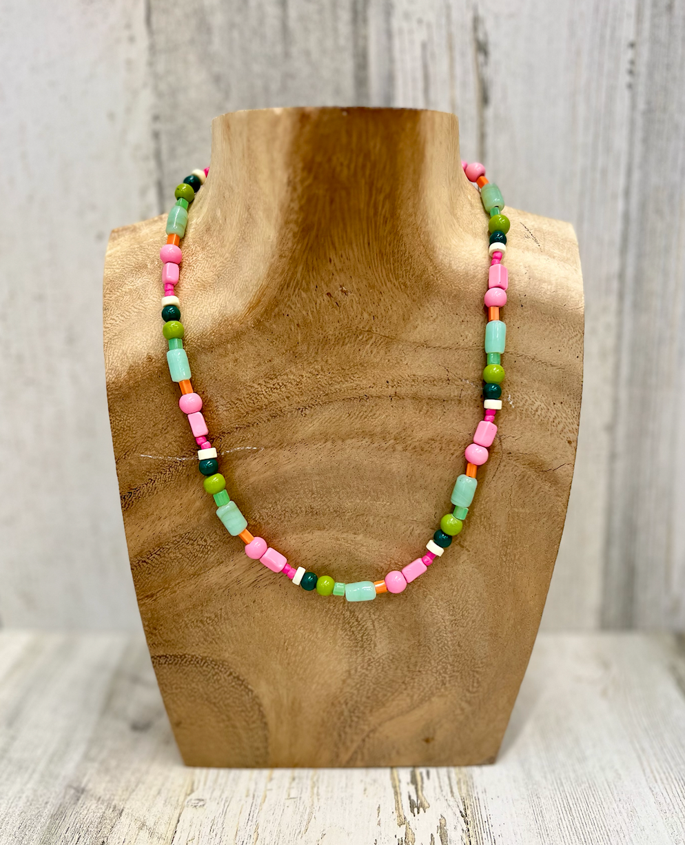 INK + ALLOY PINK AND GREEN GLASS BEAD NECKLACE