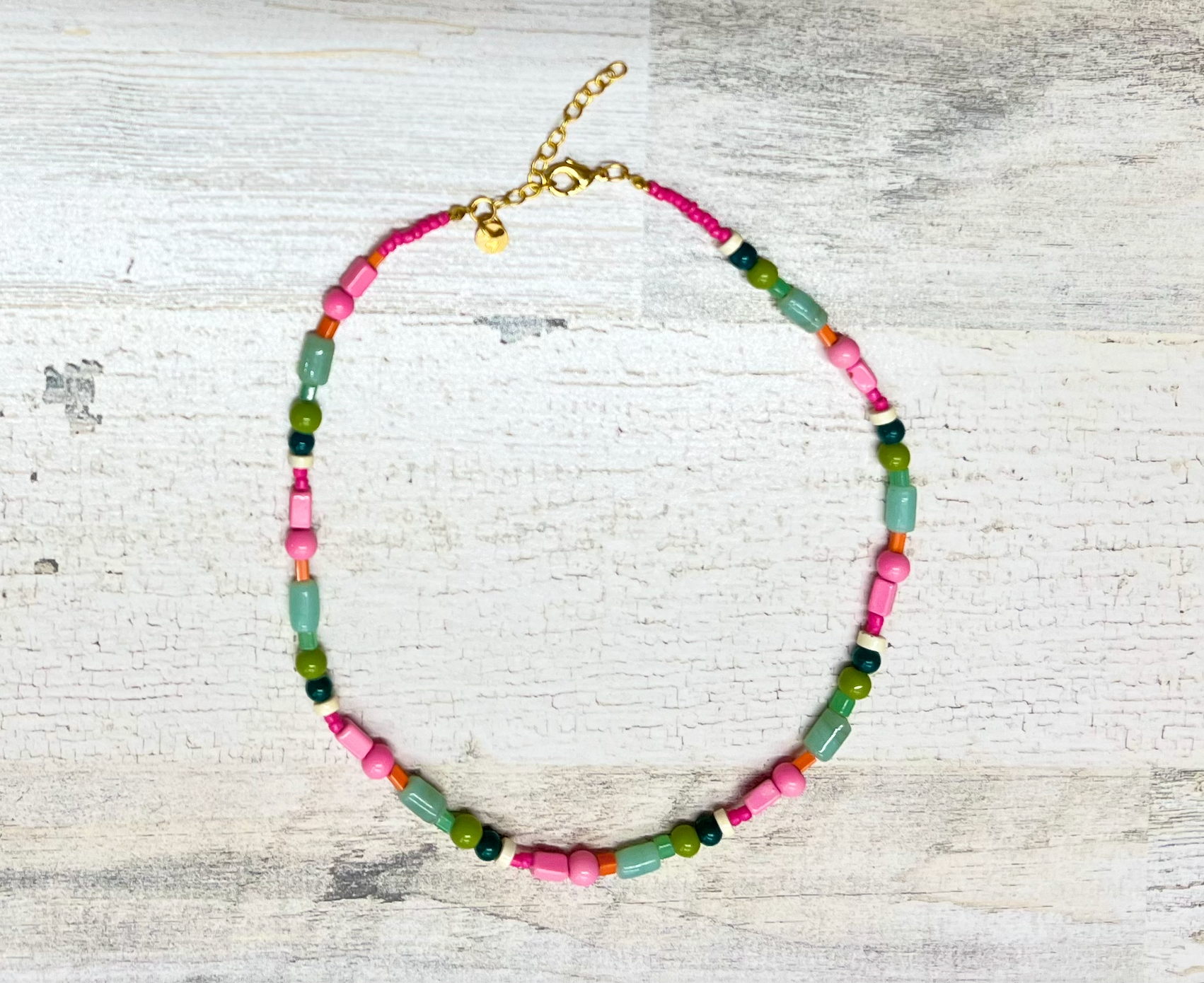 INK + ALLOY PINK AND GREEN GLASS BEAD NECKLACE