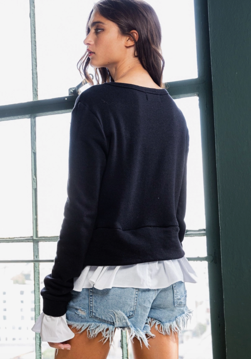 BUCKETLIST RUFFLED HEM CREWNECK