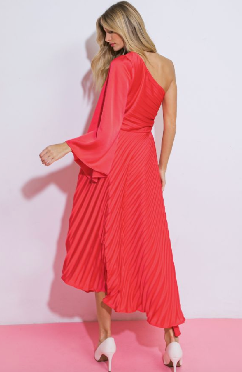 FLYING TOMATO SOLID WOVEN MIDI DRESS