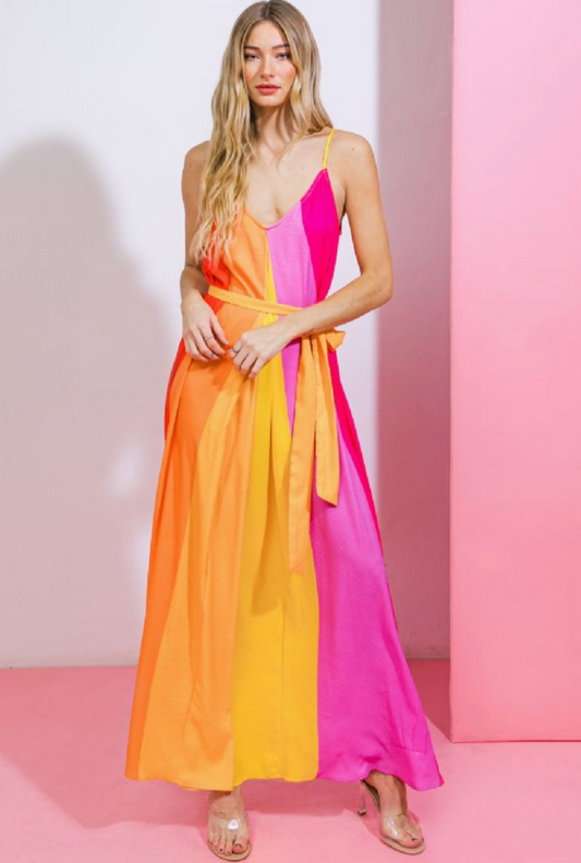 FLYING TOMATO COLOR BLOCK MAXI DRESS