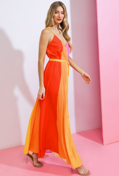 FLYING TOMATO COLOR BLOCK MAXI DRESS