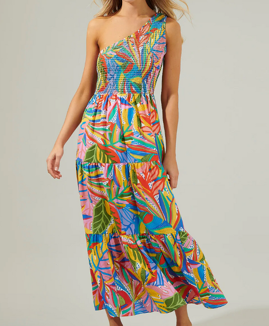 SUGARLIPS NEW GUINEA SMOCKED ONE SHOULDER DRESS