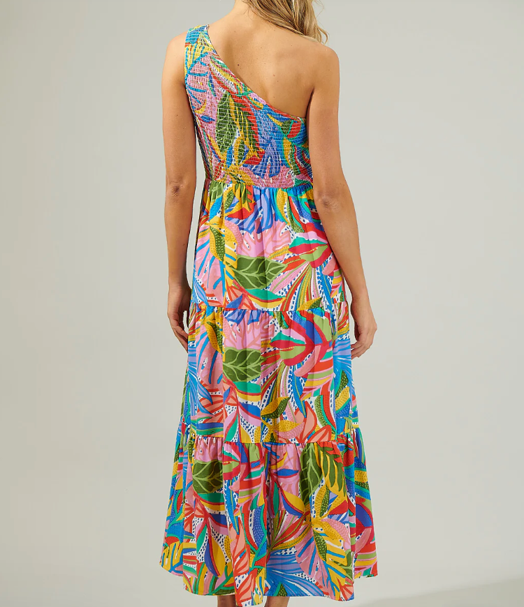 SUGARLIPS NEW GUINEA SMOCKED ONE SHOULDER DRESS