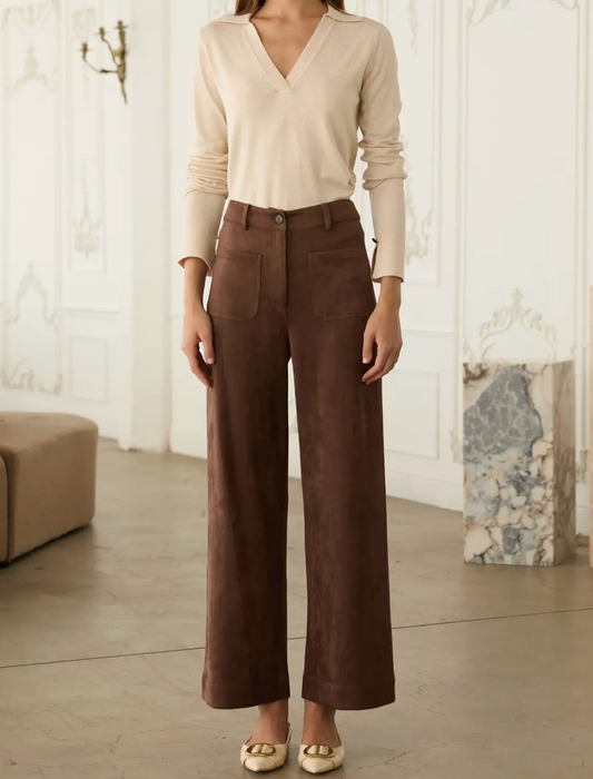 SKIES ARE BLUE FAUX SUEDE WIDE LEG PANTS