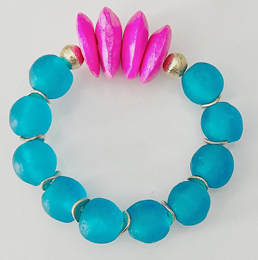 GENTRY BY JENNA PINK AND BLUE GLASS BEAD BRACELET
