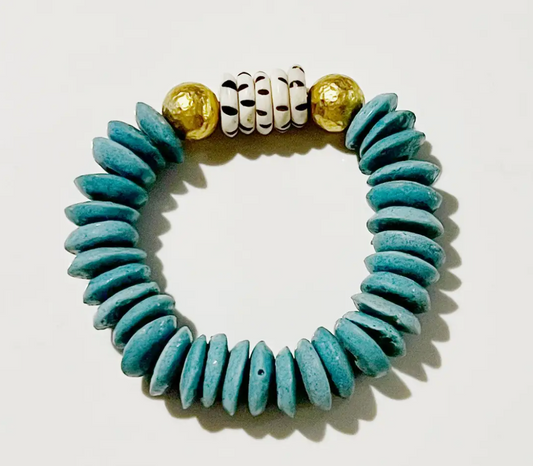 GENTRY BY JENNA TEAL GLASS AND BRASS BRACELET