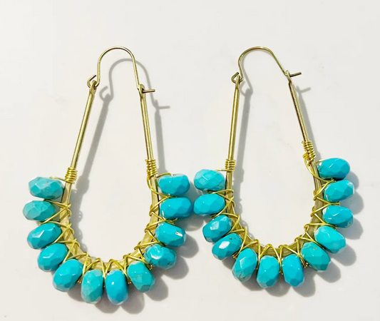 GENTRY BY JENNA EVIE GLASS BEAD TURQUOISE HOOP EARING