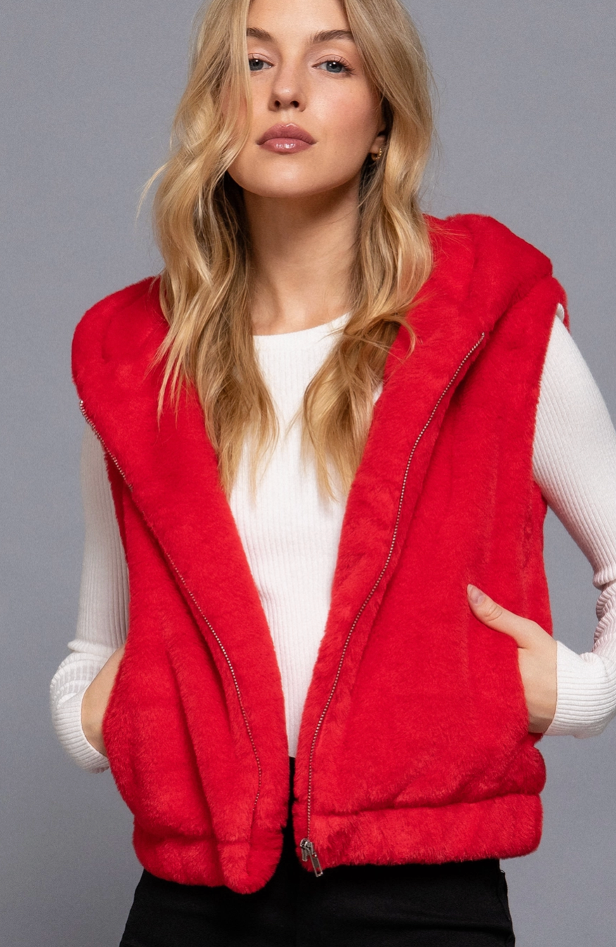 ACTIVE B BIG RED FAUX FUR VEST