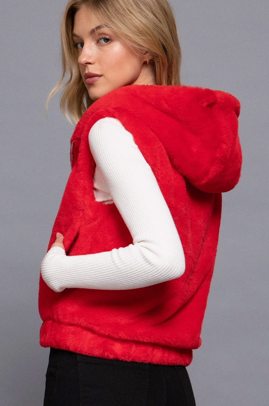 ACTIVE B BIG RED FAUX FUR VEST