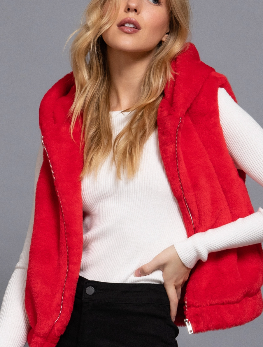 ACTIVE B BIG RED FAUX FUR VEST