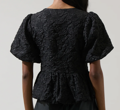 SUGARLIPS BLACK CRYSTAL PEPLUM TOP