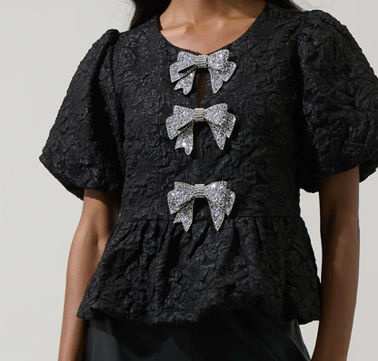 SUGARLIPS BLACK CRYSTAL PEPLUM TOP