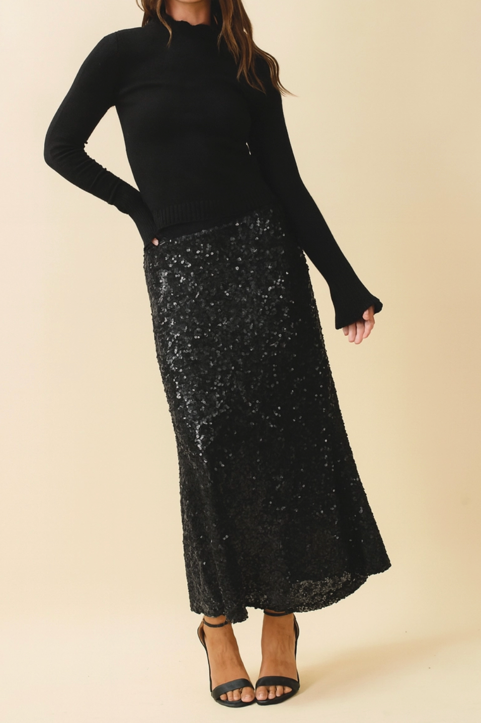 AEMI+CO DARK DAZZLE MIDI SKIRT