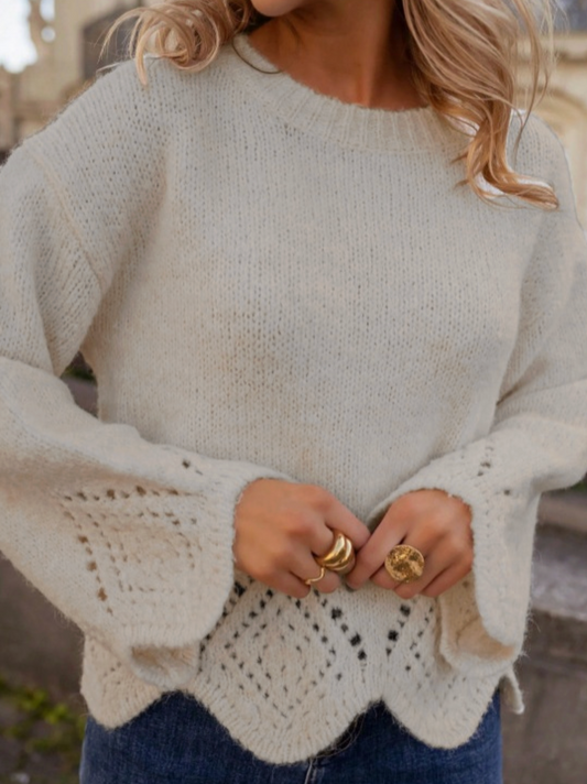 ROSA CLOTHING EMBROIDERY FLARE SLEEVES SWEATER