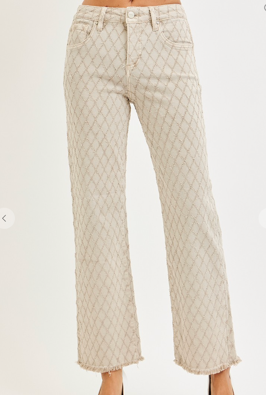 RISEN IVORY LATTICE STRAIGHT JEAN