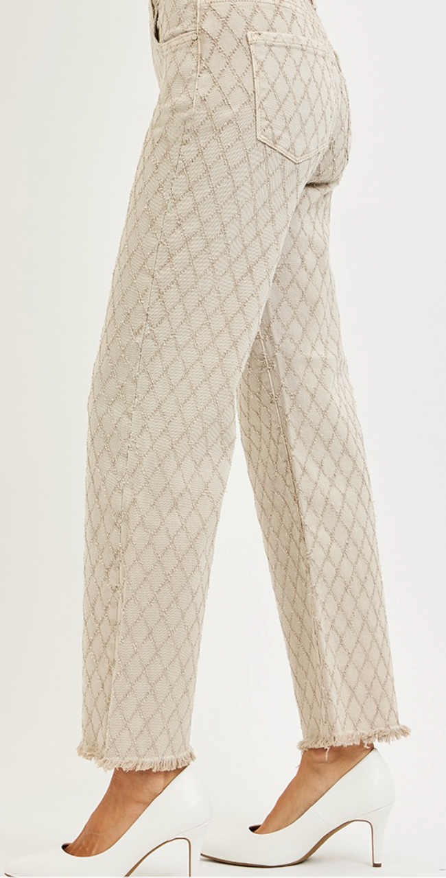 RISEN IVORY LATTICE STRAIGHT JEAN