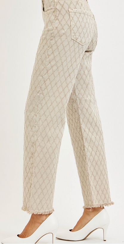 RISEN IVORY LATTICE STRAIGHT JEAN