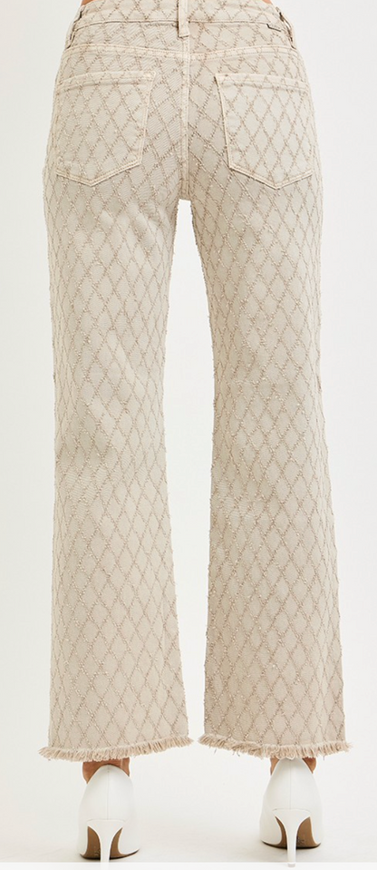 RISEN IVORY LATTICE STRAIGHT JEAN