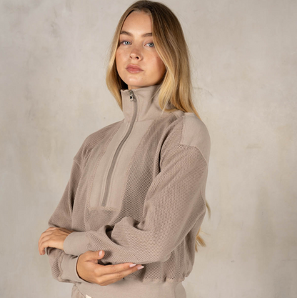 LA BIZ MONICA MESH HALF ZIP SWEATSHIRT